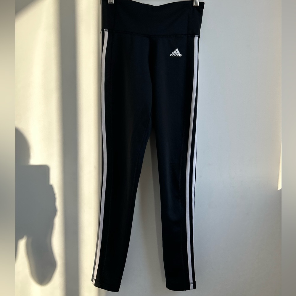 Adidas Black Leggings with White Side Stripes